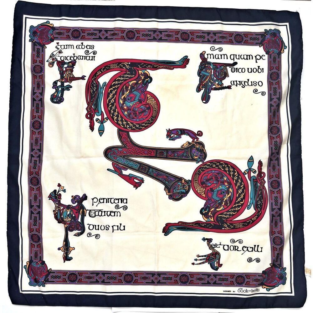 Irish Gaelic Womens Scarf Book Kells Inspired Old Money Academia Preppy College - Picture 1 of 7
